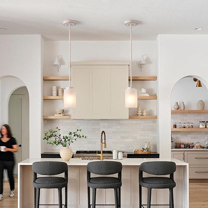 1-Light Mini Pendant Light Fixtures, Industrial Chandelier Hanging Ceiling Lights with Opal White Glass, Adjustable Height, White Brush Gold Pendant Lamp, 2 Pack