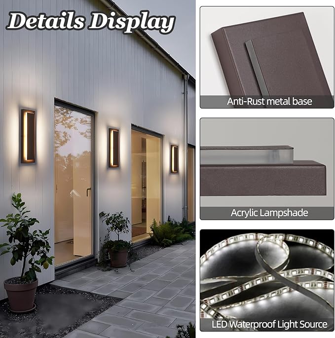 1Pack Brown Outdoor Wall Sconce, Exterior Lights Fixture,Waterproof Wall Lights for House,Porch,Patio,Modern Outdoor Lights,Outdoor Wall Lighting,3000K Warm White,15.7In