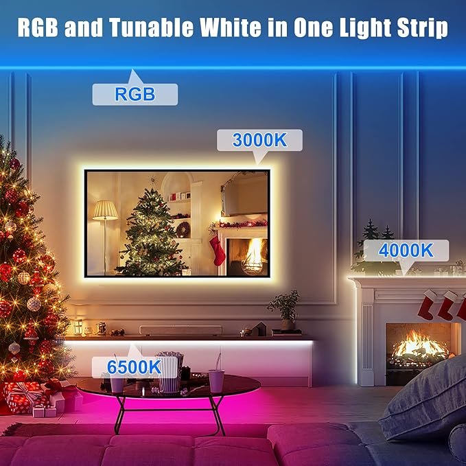 Tatazone RGBWW Smart LED Strip Lights, 32.8ft Tunable White 3000K to 6500K+RGB WiFi Led Light Strips Work with Alexa Google, Music Sync Color Changing Indoor Rope Lights for Kitchen, Room, Cabinet