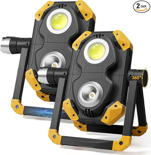 2 Pack 2500LM Magnetic Rechargeable Work Light, LED Work Light Rechargeable with 360° Rotation Stand & Foldable Design, 5 Lighting Modes Magnetic Flashlight for Car Repairing Camping Emergency