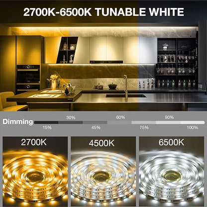 DAYBETTER Under Cabinet Lighting, 6 PCS Under Cabinet Lights, Dimmable LED Strip Lights with Remote, LED Lights for Kitchen Cabinet, Counter, Shelf, 2700K-6500K Warm to Daylight White, Timing, 20 ft