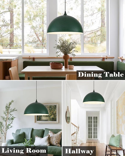 16 inch Green Pendant Light 2 Pack, Hammered Large Industrial Pendant Lights Kitchen Island, Green Dome Pendant Light for Kitchen Island, Dining Room, Bar