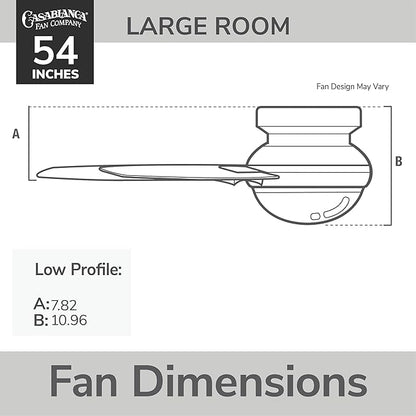 Casablanca 54 inch Indoor Ceiling Fan with LED Light - Low Profile Flush Mount Ceiling Fan for Bedroom, Living Room, or Kitchen, Wall Control, 3 Blades, Includes Bulb - Commodus 59573, Brushed Nickel