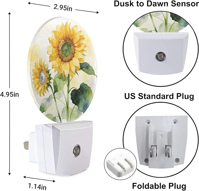 Sunflower Night Light Life is Better with Friends Friendship Plug-in Nightlight Energy Saving 0.5W LED Lighting for Boys Girls Men Women