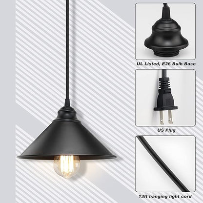 LYOOWNG Plug in Pendant Light, Industrial Hanging Light with Plugin Cord On/Off Switch, Farmhouse Pendant Lights with Plug-in Cord, Vintage PendantLight Fixture, Hanging Lamps