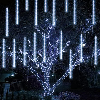 TW SHINE White Christmas Meteor Shower Lights Outdoor, 288LED 12" 8 Tubes Waterproof Christmas Lights Outdoor Plug in, Snow Falling Rain Icicle Xmas Light Decorations, White
