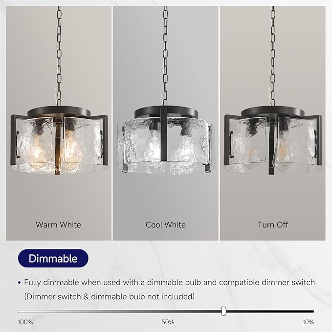 Modern Black Round Glass Chandelier,3 Light Entryway Pendant Lighting,Dining Room Lighting Fixtures Over Table,Vintage Drum Chandeliers for Kitchen Bedroom Living Room Stairwell Foyer Laundry Bathroom