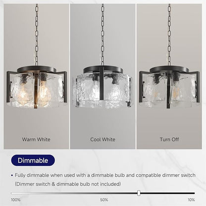 Modern Black Round Glass Chandelier,3 Light Entryway Pendant Lighting,Dining Room Lighting Fixtures Over Table,Vintage Drum Chandeliers for Kitchen Bedroom Living Room Stairwell Foyer Laundry Bathroom