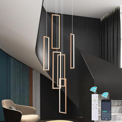 GEADI Modern Led Chandelier with Remote, Foyer Chandeleirs for High Ceilings, Dimmable Large Chandelier Staircase Pendant Light Fixture for Entryway Living Room(6 Lights,3000-6500K)