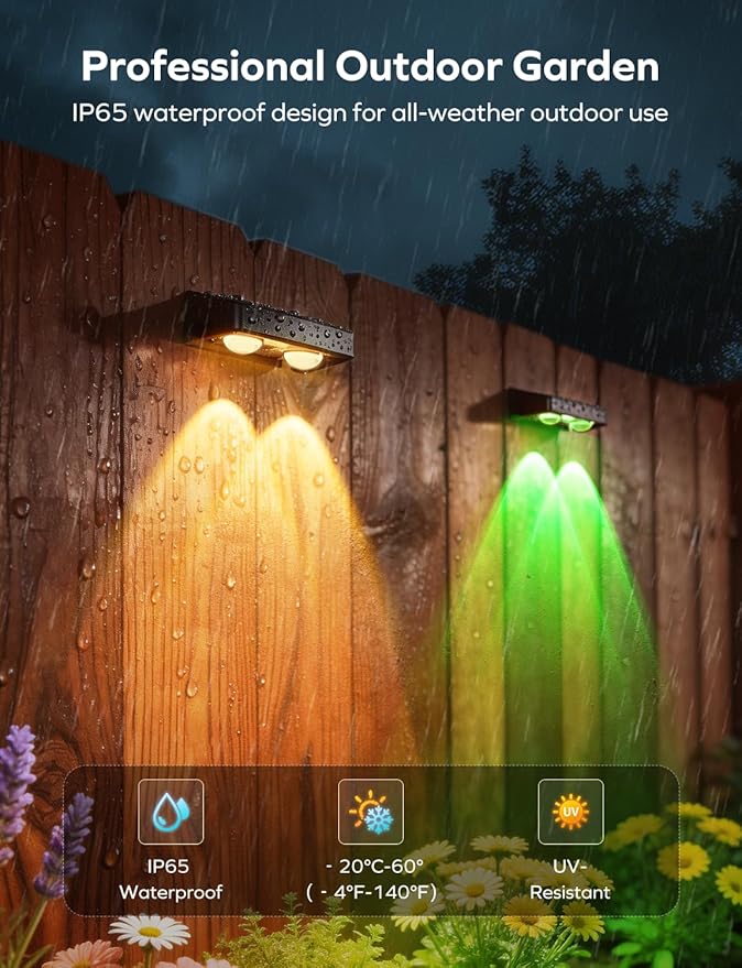 Solar Fence Lights 8 Pack 9 Colors & 11 Lighting Modes Solar Wall Lights Outdoor Waterproof IP65 RGB Color Changing Fence Lights Solar Powered for Garden Yard Patio Deck Step Patio Wall