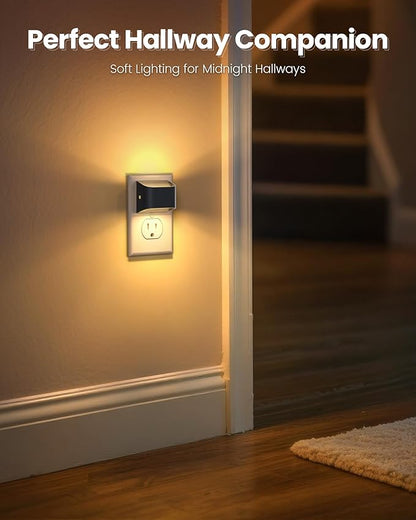 NIORSUN Night Lights Plug Into Wall, Auto Brightness Sensor Night Light, 3000K Warm White, Ultra-Slim Wall Light for Hallway Bathroom Bedroom Stairs, Black, 8 Pack