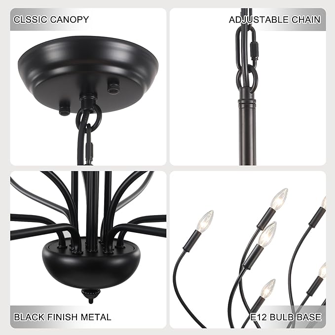12-Light Black Chandelier for Dining Room, 34 Inch Large Farmhouse Chandeliers for High Ceilings, Foyer Industrial Modern Pendant Light Fixture for Living Room Entryway Hallway Kitchen Island Lights