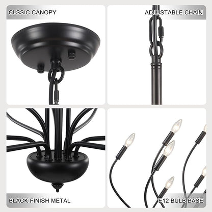 12-Light Black Chandelier for Dining Room, 34 Inch Large Farmhouse Chandeliers for High Ceilings, Foyer Industrial Modern Pendant Light Fixture for Living Room Entryway Hallway Kitchen Island Lights