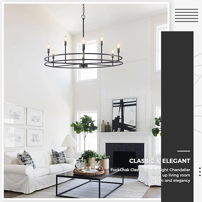 Black Chandeliers Light Fxiture, Modern Round Chandelier 9-Light Metal Candle Chandeliers Dining Room Chandelier Over Table Master Bedroom Chandelier Lighting for Living Room Foyer 35in