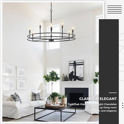 Black Chandeliers Light Fxiture, Modern Round Chandelier 9-Light Metal Candle Chandeliers Dining Room Chandelier Over Table Master Bedroom Chandelier Lighting for Living Room Foyer 35in