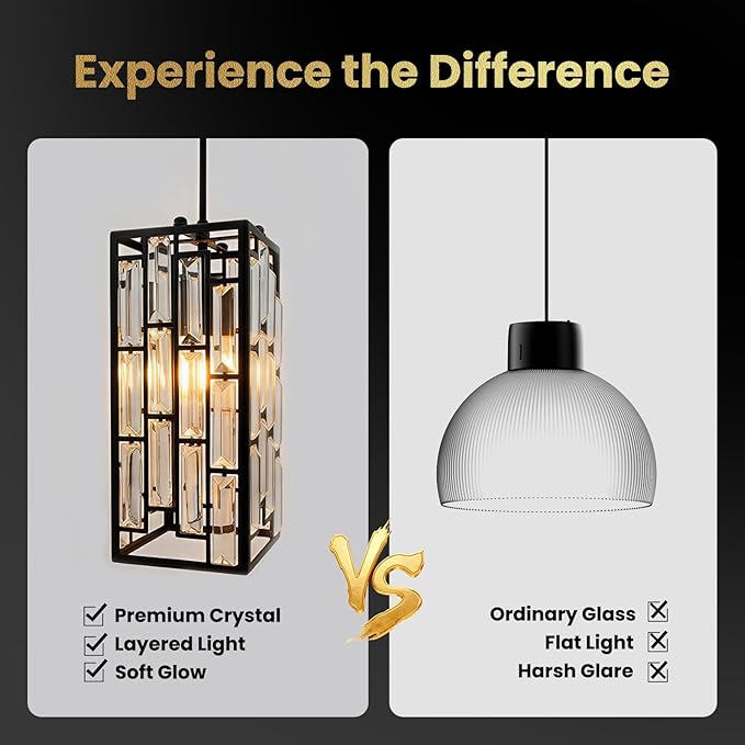 Black Crystal Pendant Lights for Kitchen Island, 3 Pack Modern Mini Hanging Light Fixtures with Adjustable Cord, E26 Ceiling Pendant Lighting for Dining Room, Entryway, Hallway, Bar