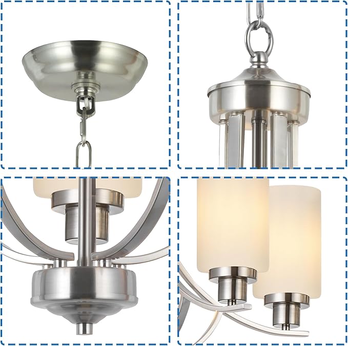MELUCEE 5 Lights Chandeliers for Dining Room Traditional Chandelier Classic Pendant Light Brushed Nickel with Milky White Glass Shade, Mid Century Modern Chandelier for Kitchen Foyer Bedroom