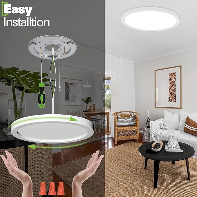 hykolity 18 Inch LED Round Flat Panel Light, White, 32W, 3200lm, 3000K/4000K/5000K CCT Selectable, 120°Beam Angle, Dimmable Edge-Lit Flush Mount Ceiling Light Fixture - ETL Listed
