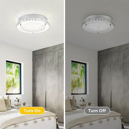 Crystal Ceiling Light Flush Mount Light Fixture Modern LED Ceiling Lamp for Foyer, Bedroom, Bathroom, Closet, Dimmable, 11 Inch, 18W