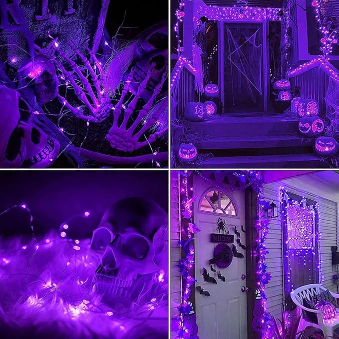 FULLBELL Christmas Lights Black Fairy Lights 33 feet 100 LED String Lights, Memory Controller and Extendable Christmas Decorations for Wedding, Indoor Outdoor - Purple