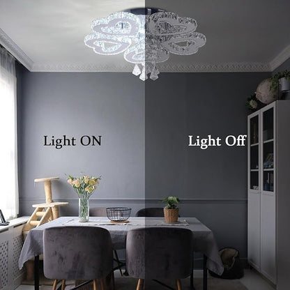 5 Heart Ring Crystal Ceiling Light, Modern LED Flush Mount Chandelier with K9 Crystals Cool White Stainless Steel Light Fixture for Living Room, Bedroom, Dining Room