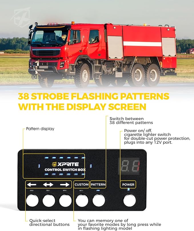 Xprite White Red Rooftop Emergency Strobe Light Bar, Beacon Safety Flashing Volunteer Firefighter Lights w/Control Panel Magnetic Base for First Responder Vehicles Fire Trucks