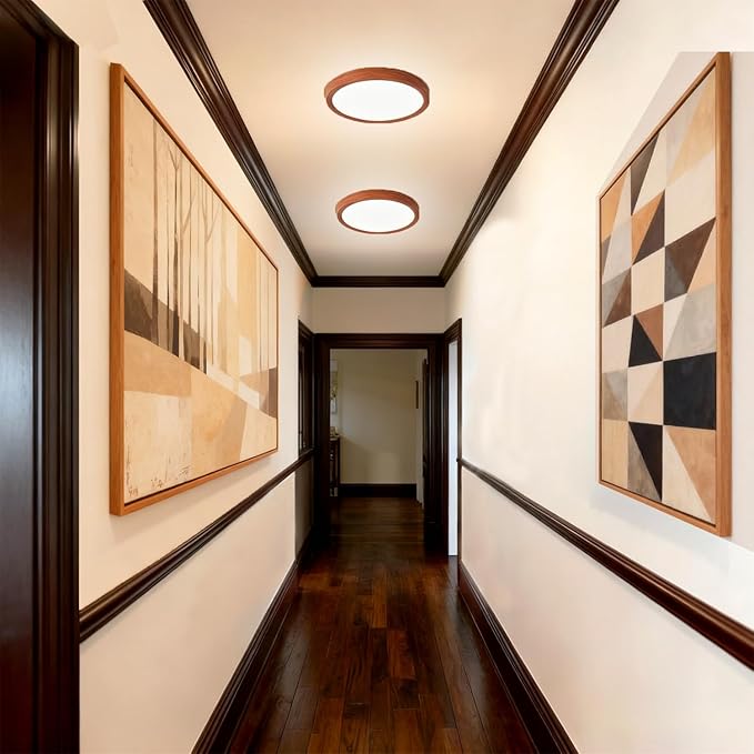 9 Inch LED Wood Grain Flush Mount Ceiling Light Fixtures Set of 2, Modern 22W Round Flat Overhead 3000K-4000K-6000K Selectable Ceiling Lamps for Bedroom, Living Room, Kitchen, Entryway