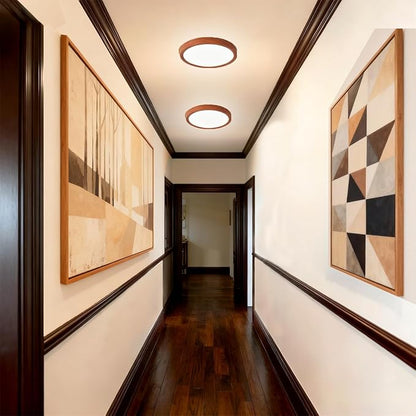 9 Inch LED Wood Grain Flush Mount Ceiling Light Fixtures Set of 2, Modern 22W Round Flat Overhead 3000K-4000K-6000K Selectable Ceiling Lamps for Bedroom, Living Room, Kitchen, Entryway