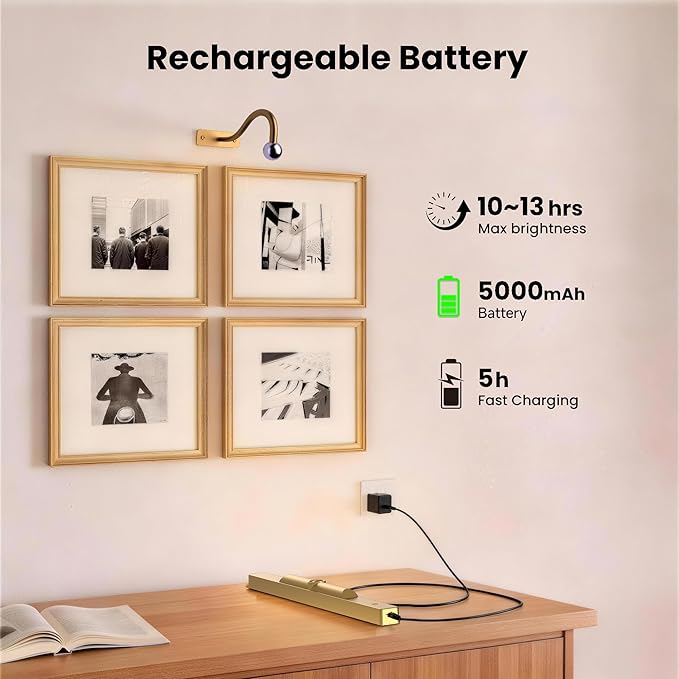 Wireless Picture Light Battery Operated, 1Pack Remote Control Painting Light with Timer, 13Hrs Service Life Art Display Light for Picture Frame Artworking Portrait, Poster, Photo, Mirror_Antique Gold