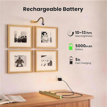 Wireless Picture Light Battery Operated, 16in Picture Light for Wal, 2Pack Rechargeable 5000mAh Battery Wall Sconce for Wall Pictures, Gallery Artwork, Paintings, Portraits, Dartboards_Antique Gold