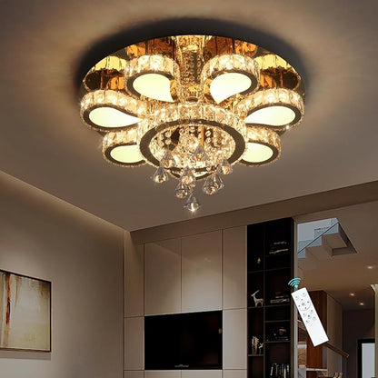 HAIXIANG Glam Crystal Chandelier for Living Room Dining Room Chandeliers Light Fixtures LED Remote Dimmbale Lighting for Dining Room Bedroom Living Room Gold 40W LEDs Lights
