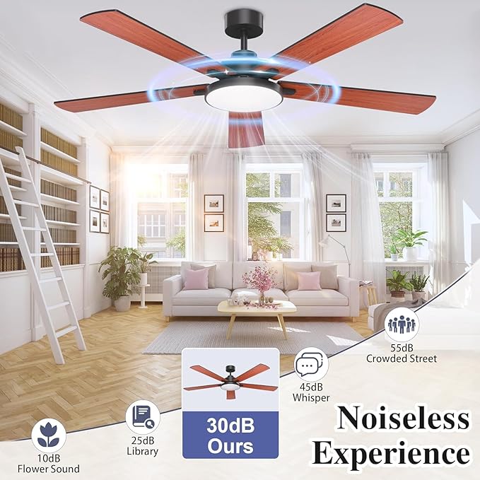 DIAMONDFORGE Ceiling Fans with Lights and Remote Control,Indoor/Outdoor Flush Mount Low Profile Commercial Reversible Dimmable Wood Grain Ceiling Fans for Living Room Patio Industrial Shop, 62 inch