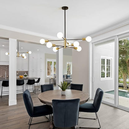 RUIYEY Modern Sputnik Chandeliers Black and Gold Mid Century Chandelier 8-Light Dining Room Light Fixture Height Adjustable Ceiling Lights Farmhouse Chandeliers for Kitchen Island Living Room