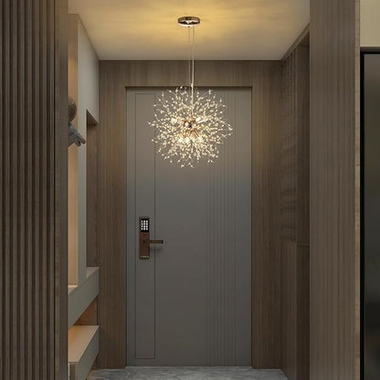 SineRise Modern Crystal Chandeliers Firework, Crystal Light Fixture, Dandelion Chandelier (8-Light, Gold) for Foyer Hallway Entryway Kitchen Bedroom with Plug in