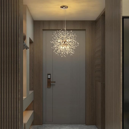 SineRise Modern Crystal Chandeliers Firework, Crystal Light Fixture, Dandelion Chandelier (8-Light, Gold) for Foyer Hallway Entryway Kitchen Bedroom with Plug in