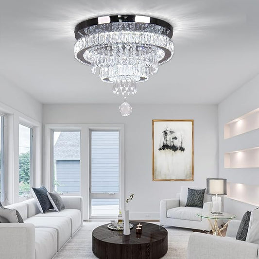 16" Crystal Chandeliers LED Crystal Ceiling Light Fixtures Flush Mount Ceiling Light Modern Chandelier Lights for Living Room Bedrooms Dining Room (6500K Cool White)
