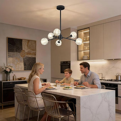 Weesalife Sputnik Chandeliers for Dining Room Light Fixture Over Table, Modern Crystal Chandeliers, 6 Lights Black Lighting Fixtures for Living Room Bedroom Kitchen Island