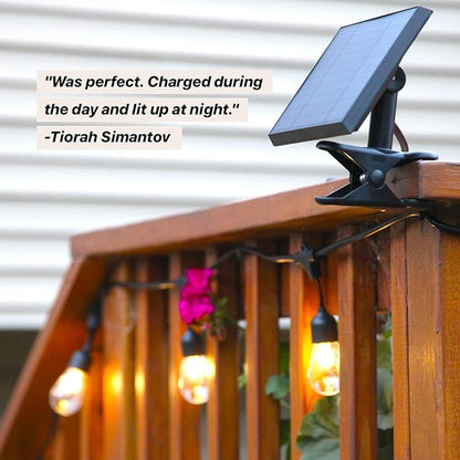 Brightech Ambience Pro Solar Powered Outdoor Patio String Lights - Commercial Grade 27 Ft Waterproof with 12 Edison Bulbs , Shatterproof LED - 2W , Soft White