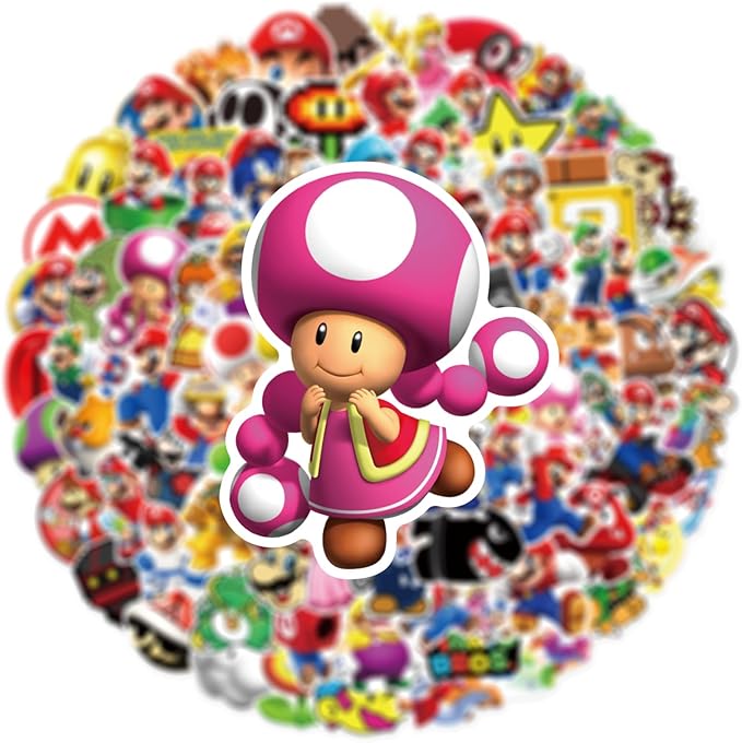 100pcs Cartoon Super Mario BROS. Stickers for Kids, Vinyl Waterproof Mario Decal for Water Bottle Laptop Toy Sticker for DIY Decorate Bumper Phone Hard Hat Kids Teens Gifts (Mar100)