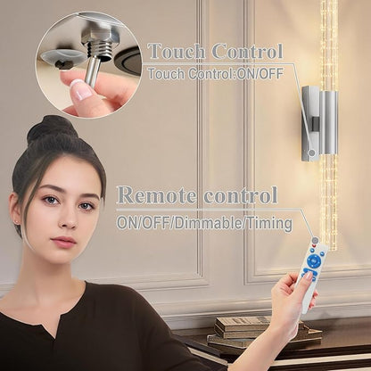 camuucci Battery Operated Wall Sconces Set of 2 Rechargeable Battery Powered Wall Light with 12000mAh Not Hardwired Dimmable Wall Lamp Fixtures for Bedroom Living Room Silver 25.6 Inches