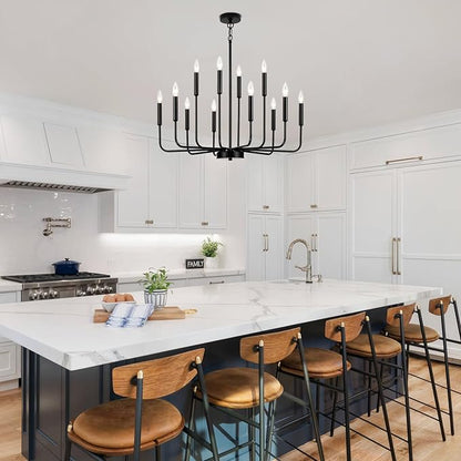 Black Chandeliers for Dining Room Light Fixture Over Table, Modern Farmhouse Chandeliers for Living Room,12-Lights Industrial Metal Candle Lighting Fixtures for Entryway Kitchen Island Foyer