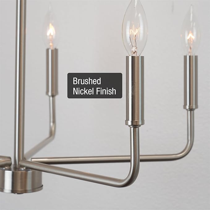 Kira Home Camille 22" Modern 5-Light Chandelier, Minimalist Candle-Style Silver Hanging Fixture, Brushed Nickel Finish
