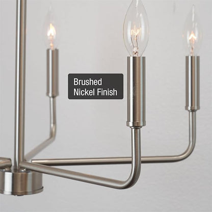 Kira Home Camille 22" Modern 5-Light Chandelier, Minimalist Candle-Style Silver Hanging Fixture, Brushed Nickel Finish