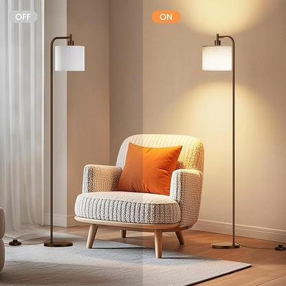 SIBRILLE Floor Lamp with Linen Shade, Dimmable Tall Standing Lamp with Remote Control & 3 Color Temperatures, Modern Corner Floor Lamps for Living Room Bedroom Office, 9W LED Bulb Included