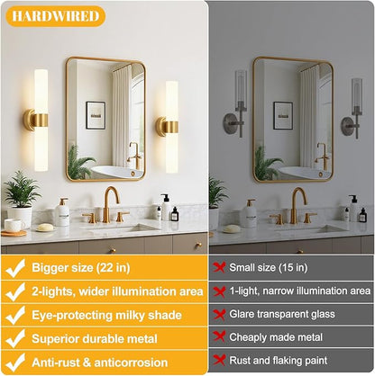 Hardwired Wall Sconces Set of Two, Modern Bathroom Sconces Wall Lighting with Milky White Glass, Brushed Gold Sconces Wall Decor Set of 2 for Bathroom Mirror Bedroom Living Room Hallway