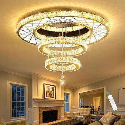 HAIXIANG LED Chandeliers for Dining Room Ceiling Light, 32in Flush Mount Chandelier Light Fixtures with Dimmable Lights Bright Lighting for Living Room Bedroom Entryway Gold