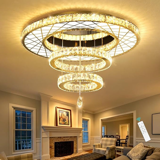 HAIXIANG LED Chandeliers for Dining Room Ceiling Light, 32in Flush Mount Chandelier Light Fixtures with Dimmable Lights Bright Lighting for Living Room Bedroom Entryway Gold