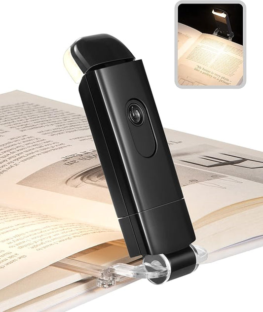 DEWENWILS USB Rechargeable Book Light for Reading in Bed, Warm White, Brightness Adjustable, LED Clip on Book Reading Lights, Perfect for Bookworms, Kids, Black