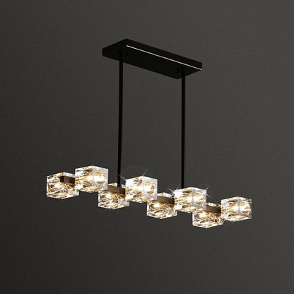 Modern Crystal Chandelier for Dining Room,Black and Gold Pendant Lights Fixture with 8-Lights,Adjustable Height Hanging Ceiling Light for Kitchen Island,Bedroom,Over Table,Living Room