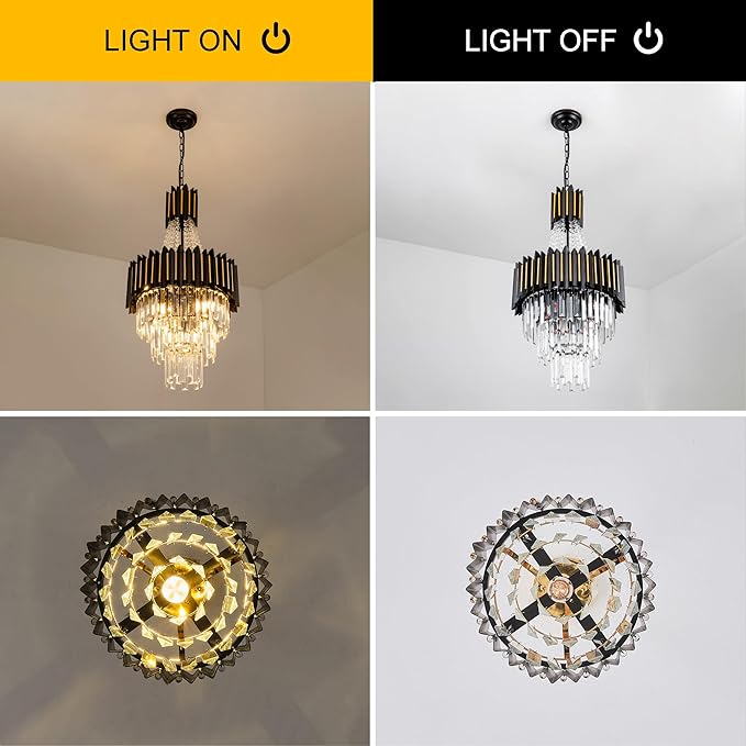 Modern Crystal Chandelier Light 7-Lights 15.8" K9 Crystal Pendant Lights 3-Tier Black Gold Luxury Hanging Light Fixture for Dining Room Living Room Kitchen Bedroom Stairway Home Office